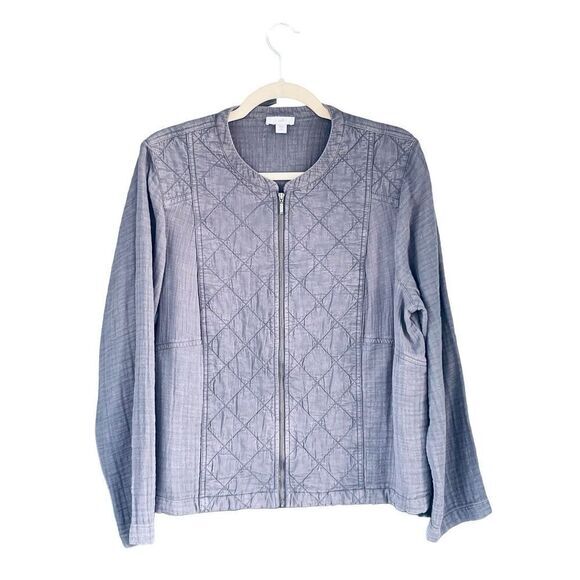 S1 J. Jill Blue Muslin Cotton Quilted‎ Zip Jacket Size Medium - Picture 1 of 6